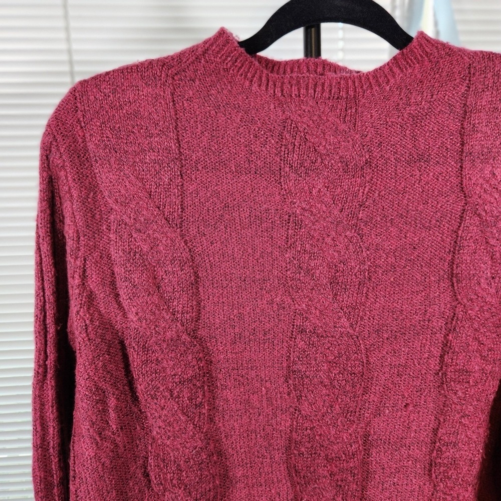 CJ Banks Medium‎ $79 Burgundy Heather Cable Knit Cotton Blend Pullover Sweater